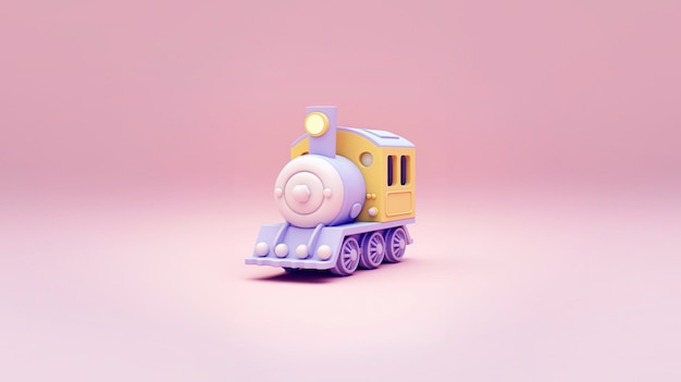 Vista de modelo de trem 3D com fundo colorido simples