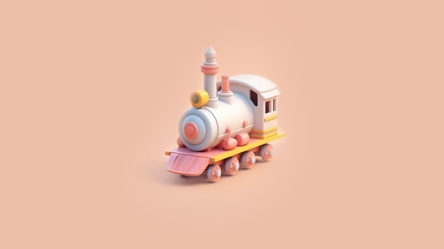 Vista de modelo de trem 3d com fundo colorido simples