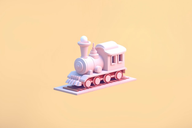 Vista de modelo de trem 3D com fundo colorido simples