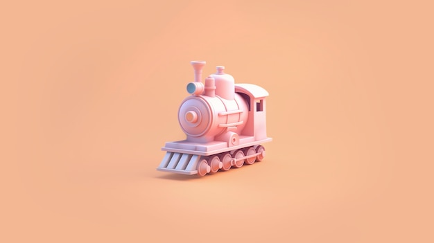 Vista de modelo de trem 3D com fundo colorido simples