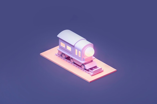 Vista de modelo de trem 3d com fundo colorido simples