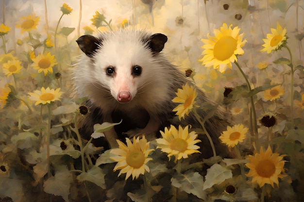 Vista de opossum com vegetação em estilo de arte digital