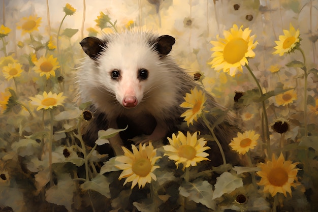 Foto grátis vista de opossum com vegetação em estilo de arte digital