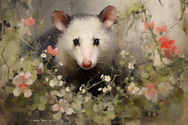 Foto grátis vista de opossum com vegetação em estilo de arte digital