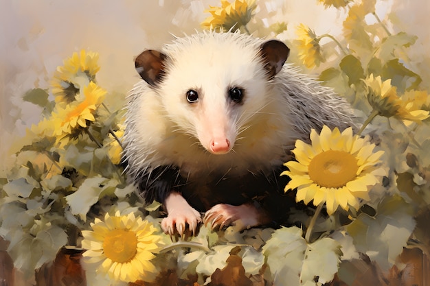 Vista de opossum com vegetação em estilo de arte digital