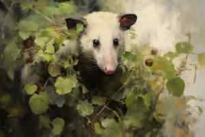 Foto grátis vista de opossum com vegetação em estilo de arte digital
