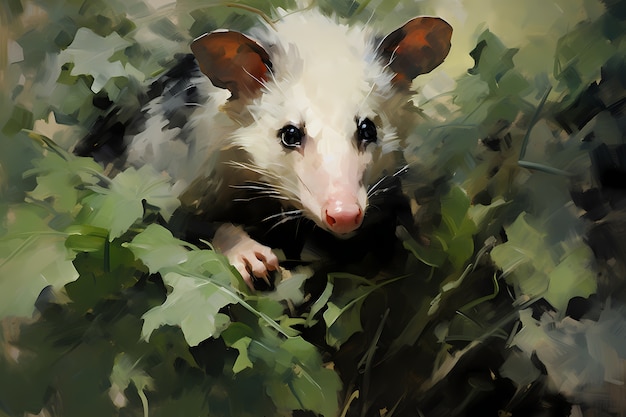 Foto grátis vista de opossum com vegetação em estilo de arte digital