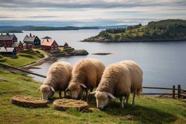 Foto grátis vista de ovelhas pastando ao ar livre na natureza