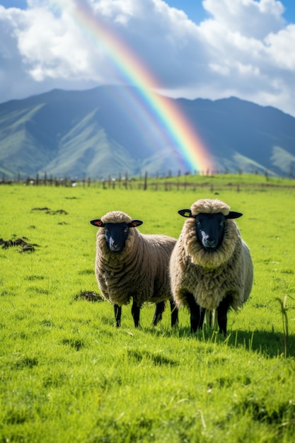 Foto grátis vista de ovelhas pastando ao ar livre na natureza