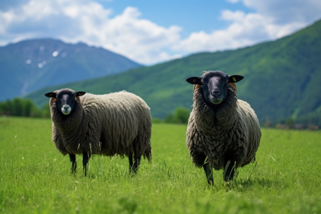 Foto grátis vista de ovelhas pastando ao ar livre na natureza