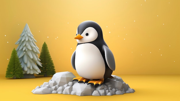 Foto grátis vista de pássaro pinguim 3d com paisagem natural