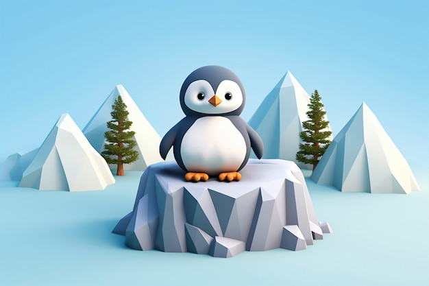 Foto grátis vista de pássaro pinguim 3d com paisagem natural