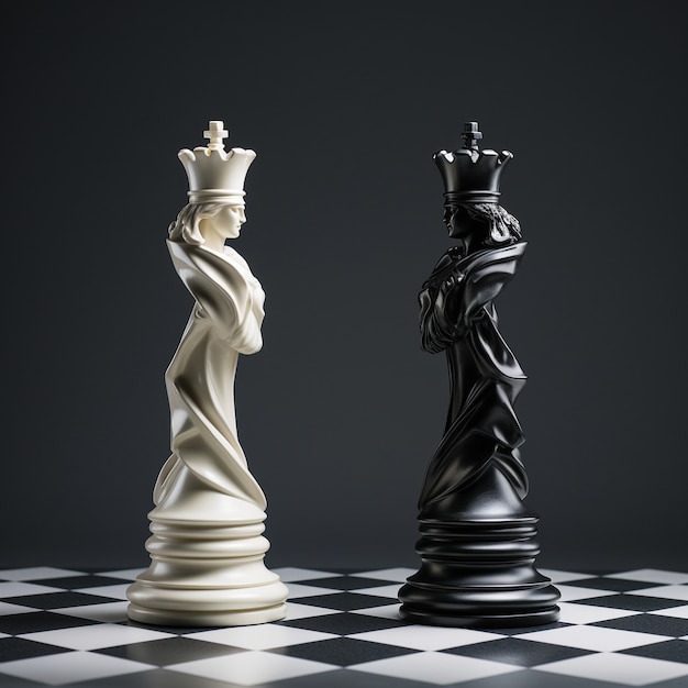 Vista de peças de xadrez com fundo dramático e místico