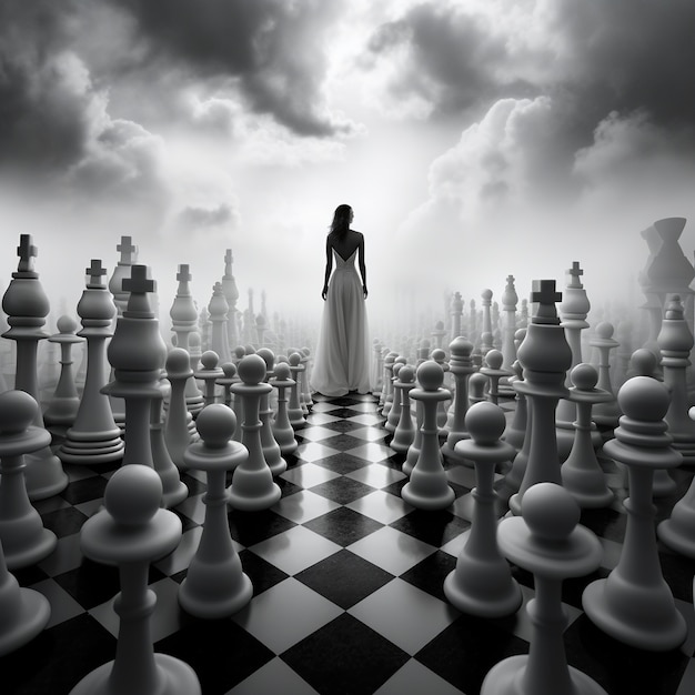 Foto grátis vista de peças de xadrez dramáticas com ambiente misterioso e místico
