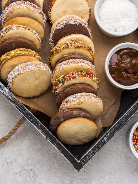 Vista de perto de deliciosos alfajores