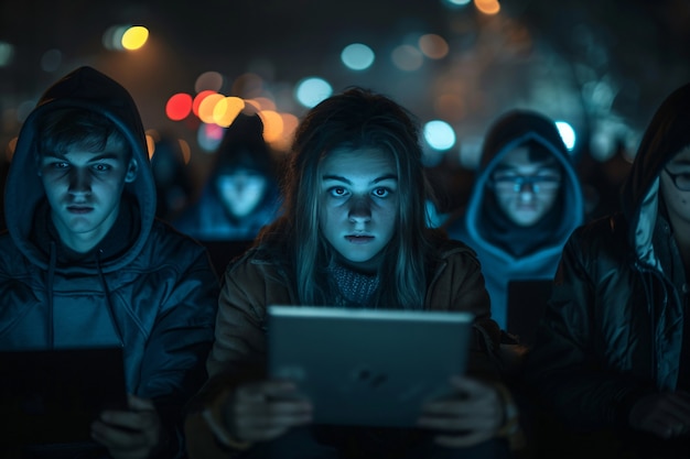 Foto grátis vista de pessoas viciadas em seus smartphones olhando e rolando pelas telas