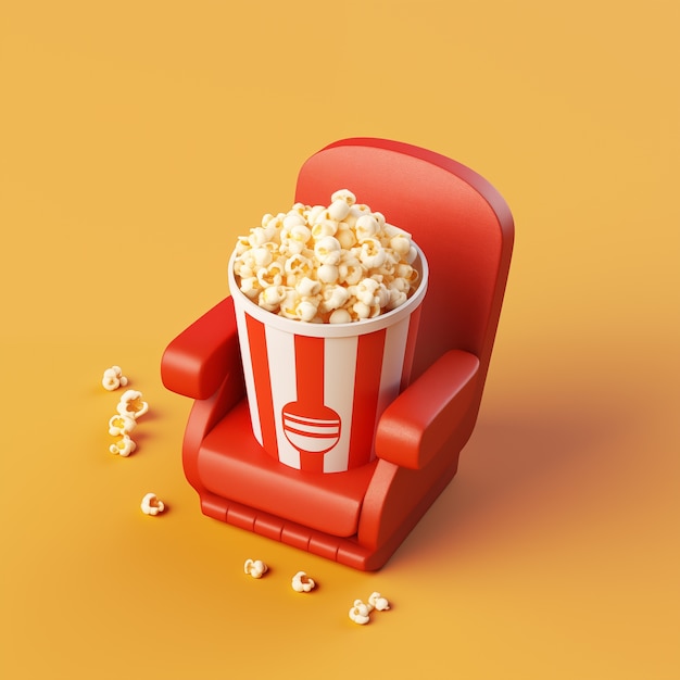 Vista de pipoca de cinema em 3D