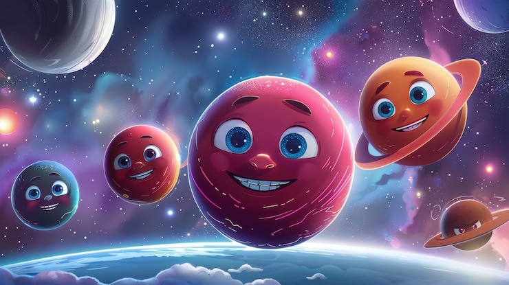 Foto grátis vista de planetas de desenhos animados