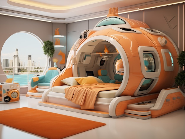 Foto grátis vista de quarto futurista com móveis