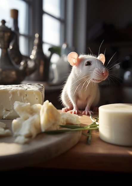 Foto grátis vista de rato com queijo