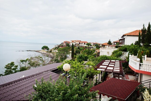 Vista de restaurantes na cidade velha de Nesebar Bulgária