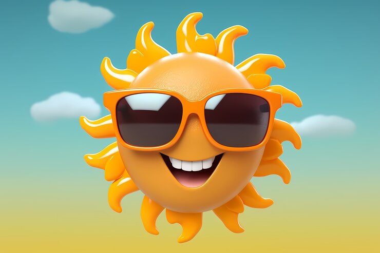Foto grátis vista de sol sorridente em 3d com fundo no céu