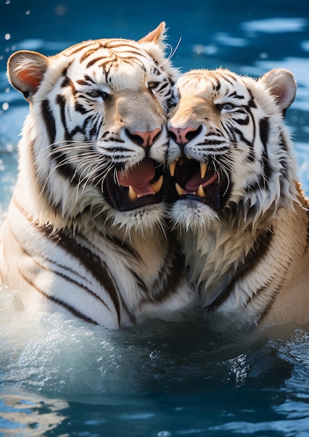 Vista de tigres brancos selvagens na natureza