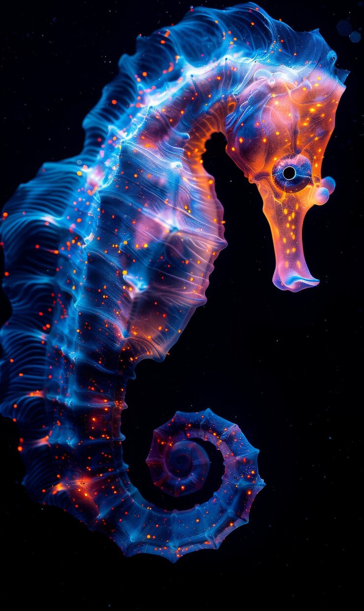 Foto grátis vista de um animal cavalo-marinho com uma fantástica iluminação de néon