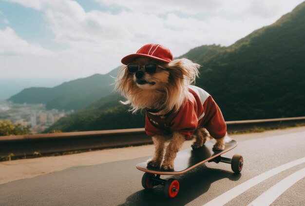Vista de um cão com uma roupa engraçada