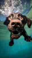 Foto grátis vista de um cão engraçado debaixo d'água