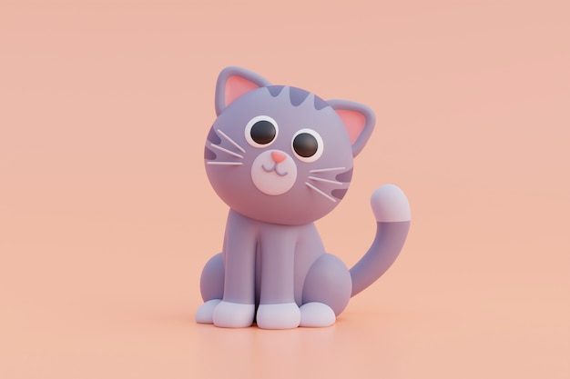 Vista de um gato 3D adorável