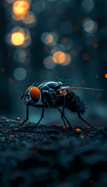 Vista de um inseto-mosca com asas