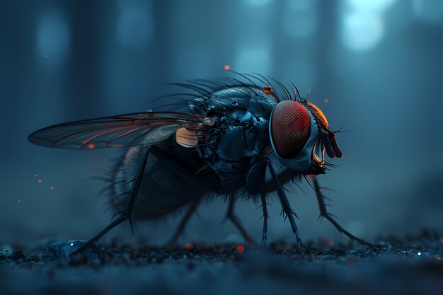 Vista de um inseto-mosca com asas
