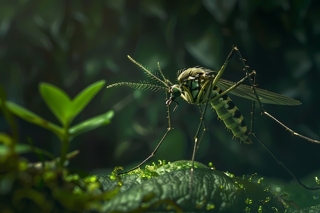 Vista de um inseto mosquito com asas