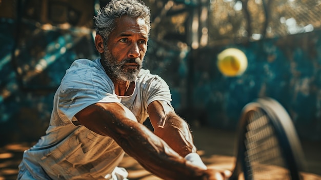 Foto grátis vista de um jogador de tênis masculino atlético