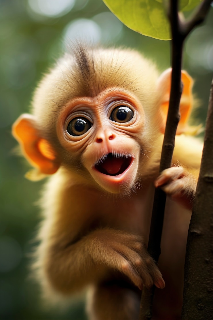Foto grátis vista de um macaco engraçado com a boca aberta