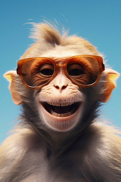 Vista de um macaco engraçado com óculos de sol