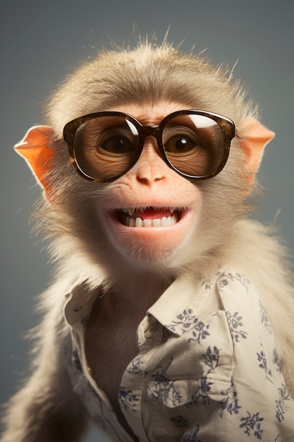 Vista de um macaco engraçado com óculos de sol