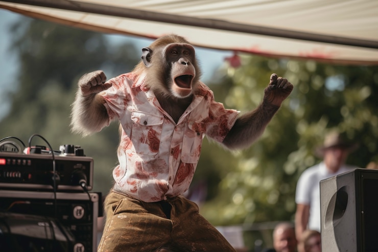 Foto grátis vista de um macaco engraçado dançando em uma festa
