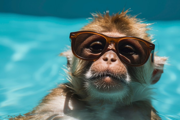 Foto grátis vista de um macaco engraçado na piscina