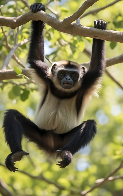 Vista de um macaco gibão selvagem em uma árvore