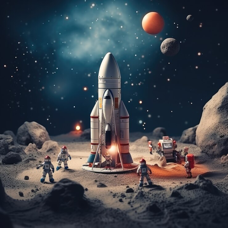 Foto grátis vista de um modelo de foguete espacial 3d