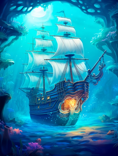 Foto grátis vista de um navio pirata de fantasia