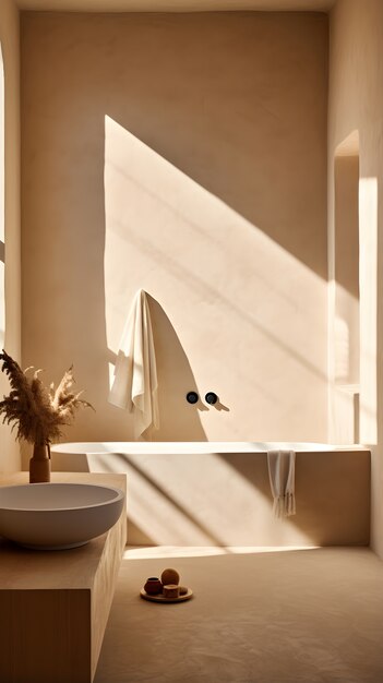 Vista de um pequeno banheiro com decoração e móveis de estilo moderno