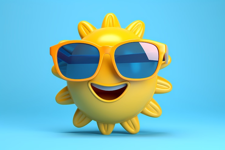 Foto grátis vista de um sorriso 3d e um sol feliz com fundo azul