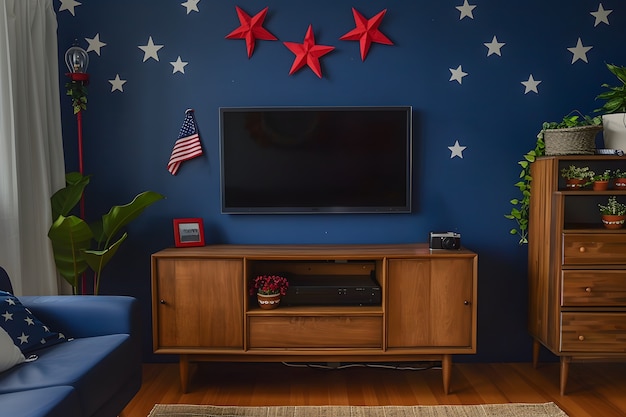 Foto grátis vista de uma casa decorada com ornamentos das cores da bandeira americana para a celebração do dia da independência