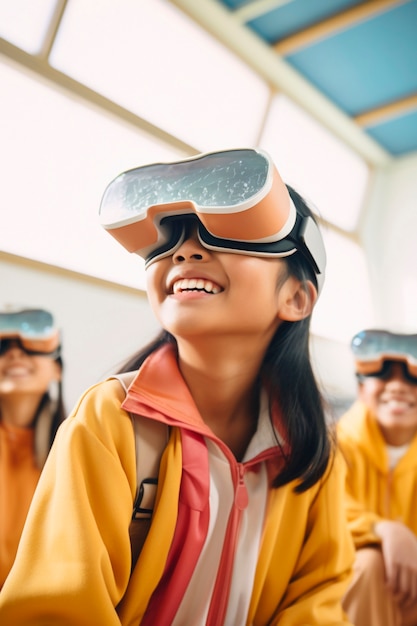 Vista de uma criança estudante com óculos vr