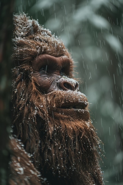 Vista de uma criatura sasquatch na natureza ao ar livre