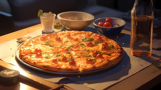 Foto grátis vista de uma deliciosa pizza em estilo anime