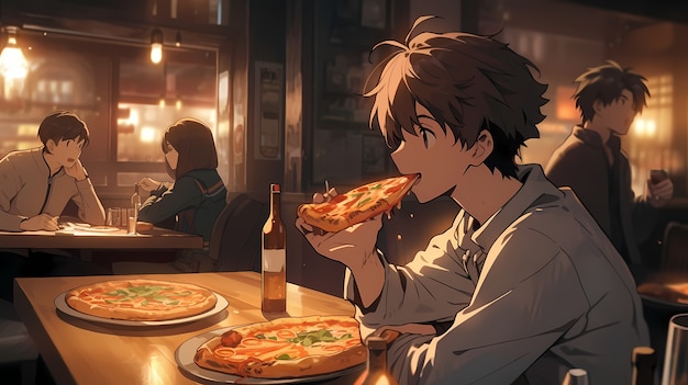 Foto grátis vista de uma deliciosa pizza em estilo anime